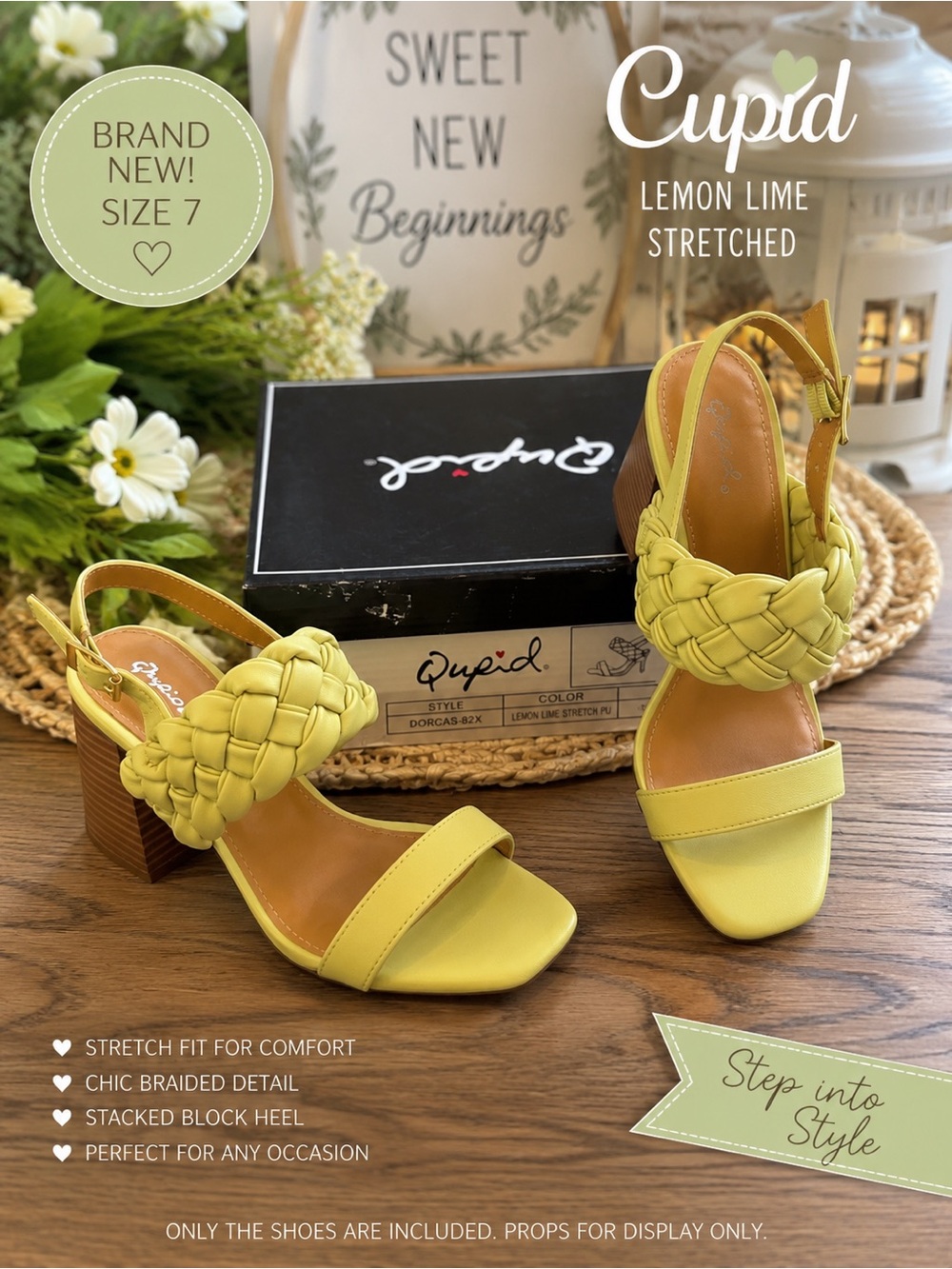 Cupid Lemon Lime Braided Block Heel Sandals